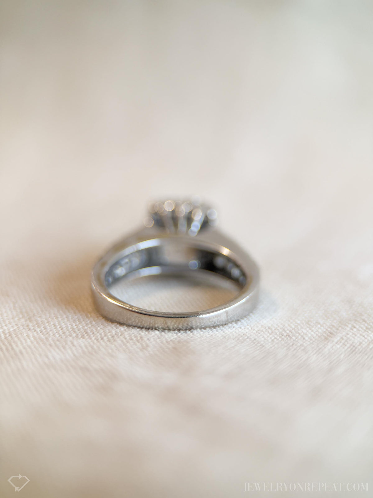 Vintage Diamond Engagement Ring, Princess Cut, 14k White Gold, 1990s Halo Bridal Ring