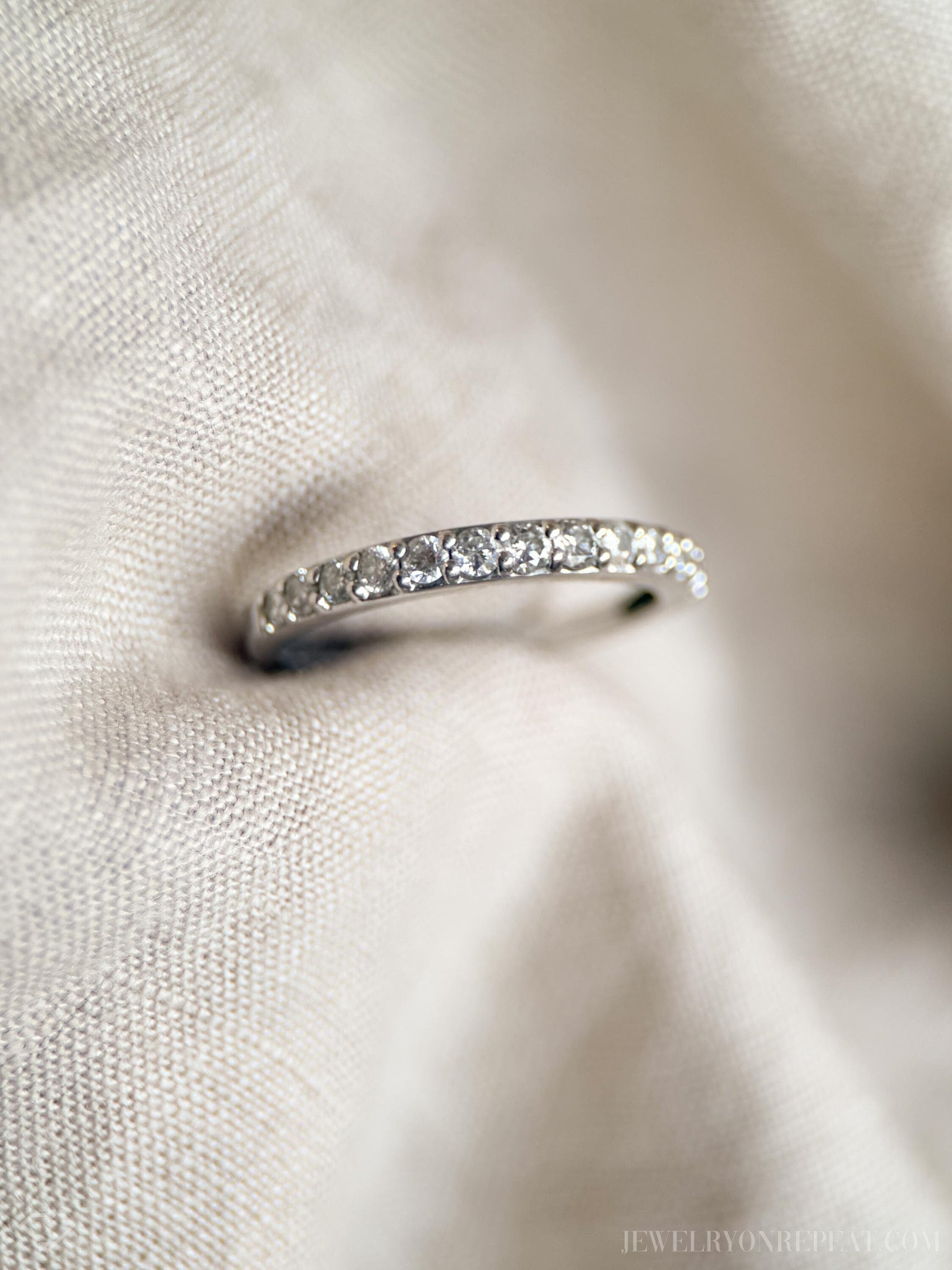 Vintage 1990s Diamond Wedding Band, 14K White Gold, Classic Straight Band, Prong Set Diamonds