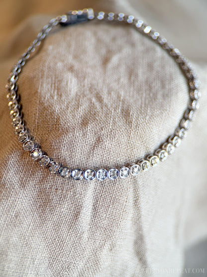 Vintage Diamond Tennis Bracelet, Round Cut, 18k White Gold, 1990s Prong Enhancer Link Bracelet