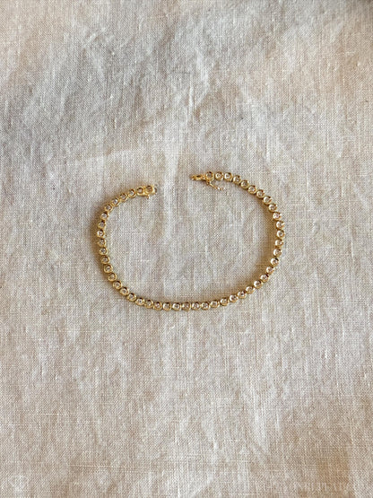 Vintage Diamond Tennis Bracelet, Round Cut, 18k Gold, 1990s Prong Enhancer Link Bracelet