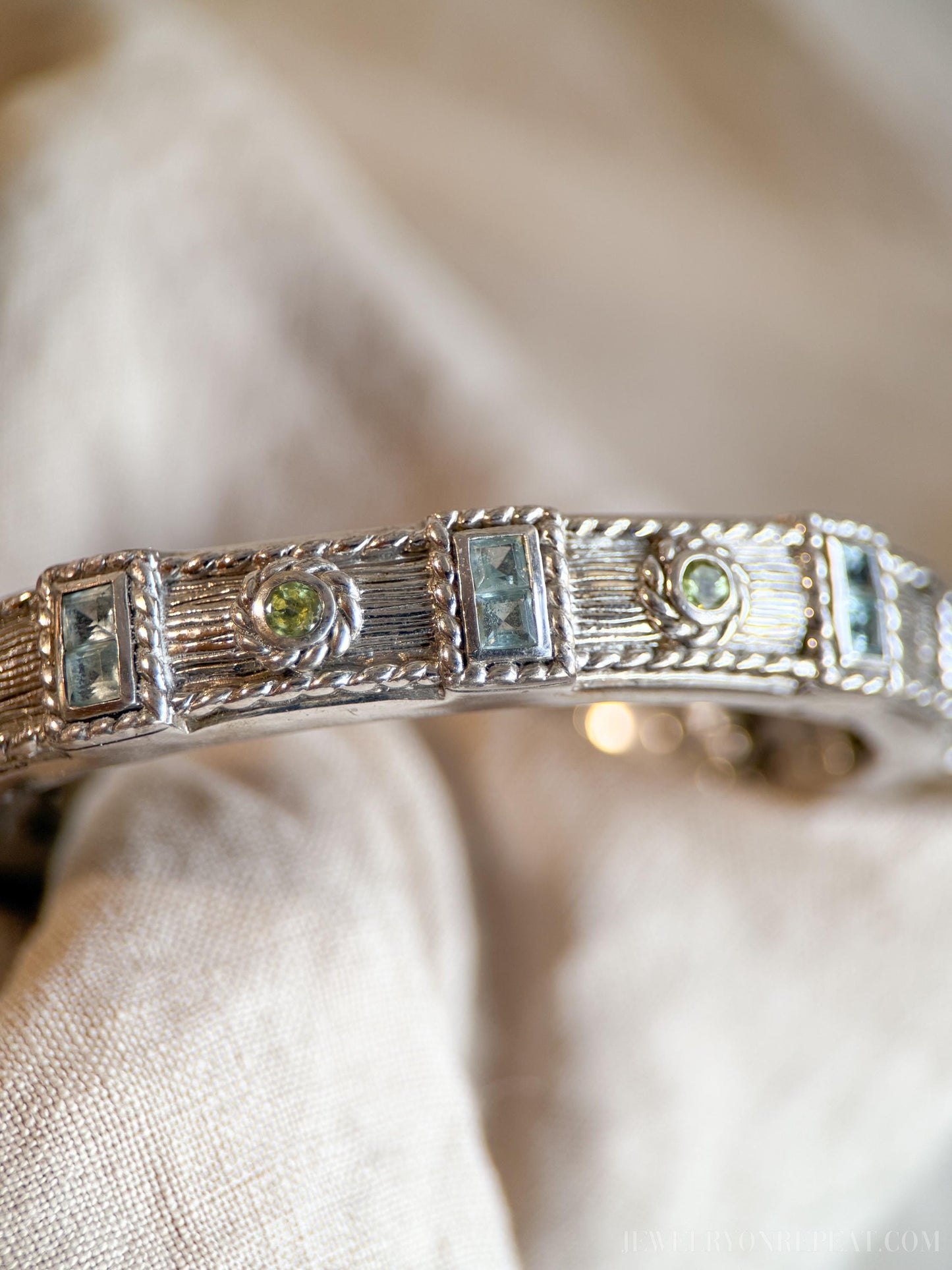 Vintage Blue Topaz Hinged Cuff Bracelet in Sterling Silver, Retro Fashion Fine Jewelry