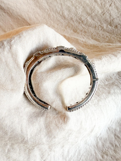 Vintage Blue Topaz Hinged Cuff Bracelet in Sterling Silver, Retro Fashion Fine Jewelry
