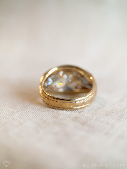 Vintage 1950s Diamond Engagement Ring, 14k Gold Wedding Band, Criss Cross Design • One-of-a-kind Jewelry
