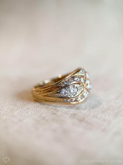 Vintage 1950s Diamond Engagement Ring, 14k Gold Wedding Band, Criss Cross Design • One-of-a-kind Jewelry