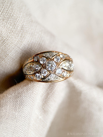 Vintage 1950s Diamond Engagement Ring, 14k Gold Wedding Band, Criss Cross Design • One-of-a-kind Jewelry