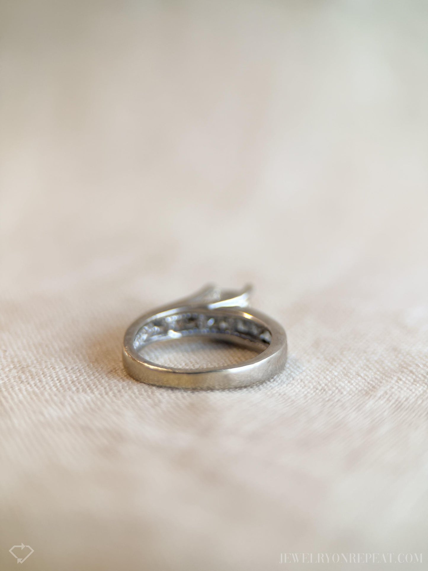 Vintage Diamond Engagement Ring, Princess Cut, 14k White Gold, Channel Set Cathedral Bridal Ring