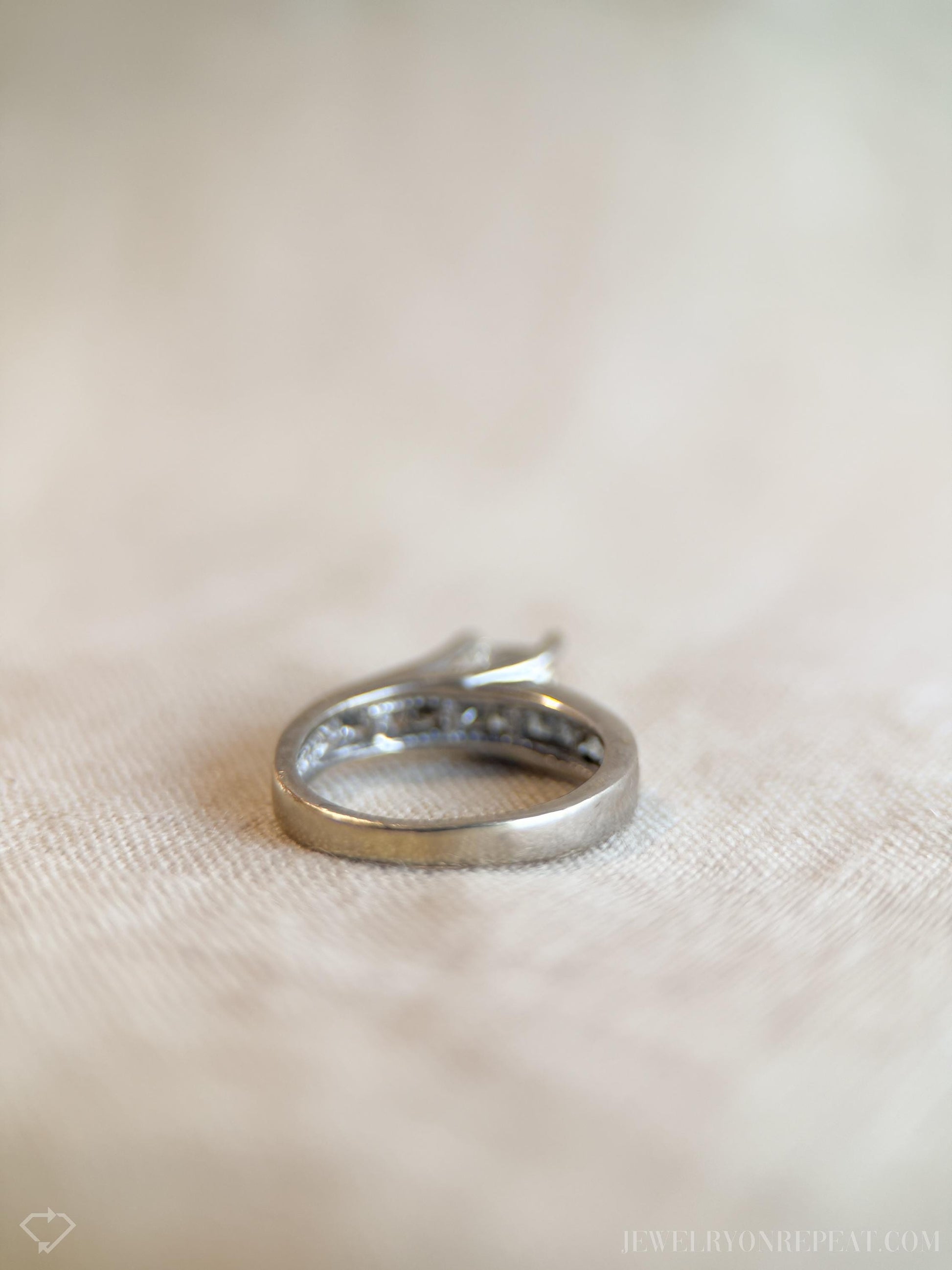 Vintage Diamond Engagement Ring, Princess Cut, 14k White Gold, Channel Set Cathedral Bridal Ring