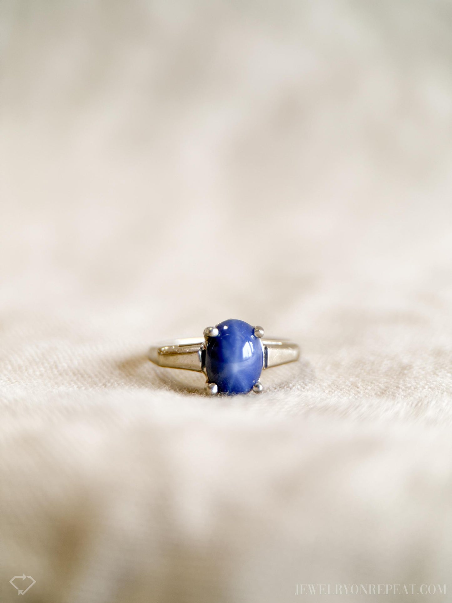 Vintage Star Sapphire Ring, 10k White Gold, Oval Tapered Statement Ring, Bold Gemstone Jewelry