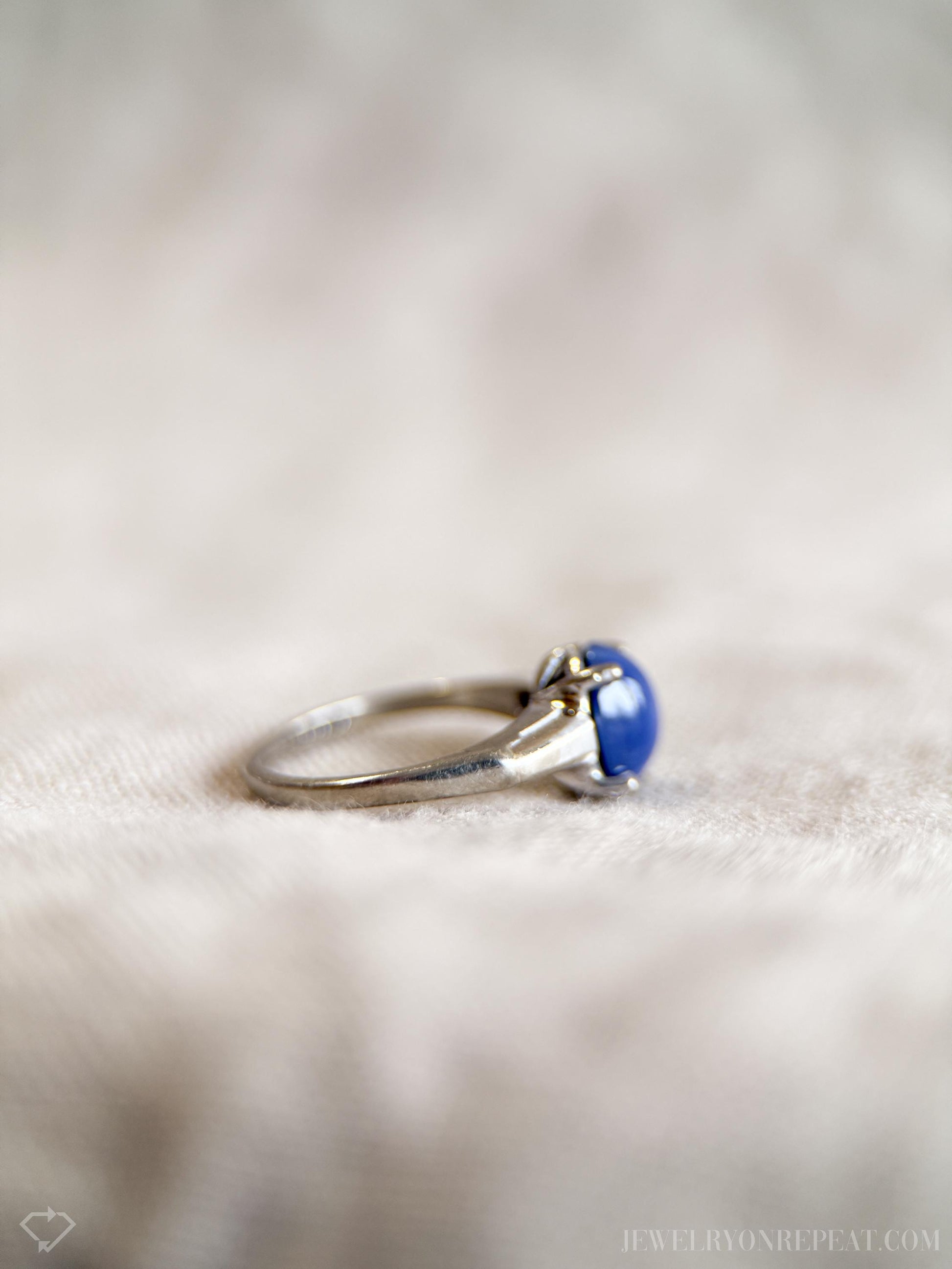 Vintage Star Sapphire Ring, 10k White Gold, Oval Tapered Statement Ring, Bold Gemstone Jewelry