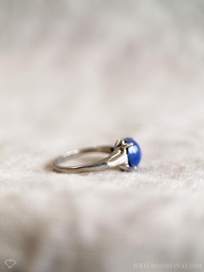 Vintage Star Sapphire Ring, 10k White Gold, Oval Tapered Statement Ring, Bold Gemstone Jewelry