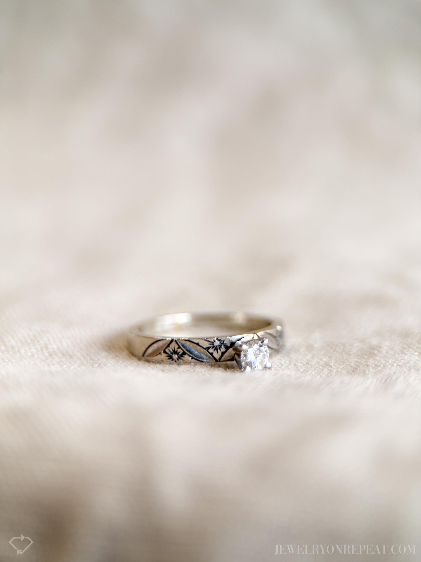 Vintage 1960s Floral Diamond Engagement Ring, 14k White Gold