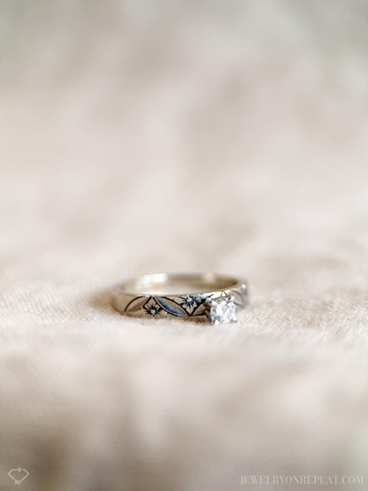 Vintage 1960s Floral Diamond Engagement Ring, 14k White Gold