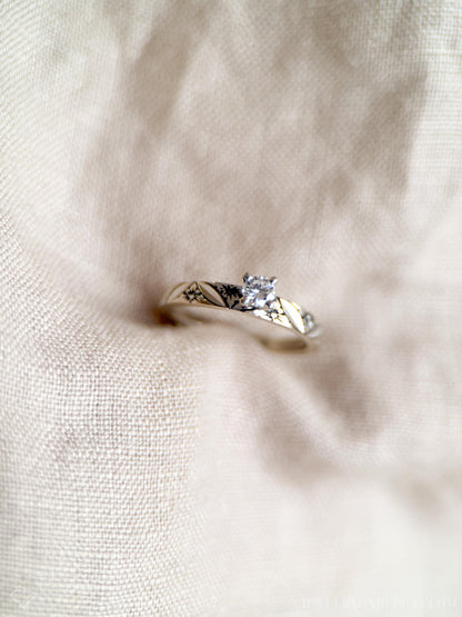 Vintage 1960s Floral Diamond Engagement Ring, 14k White Gold