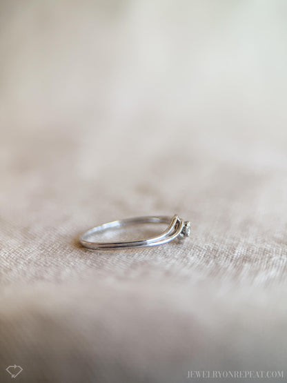Vintage Diamond Engagement Ring, Round Cut, 18k White Gold, 1990s Swirl Solitaire Prong Setting