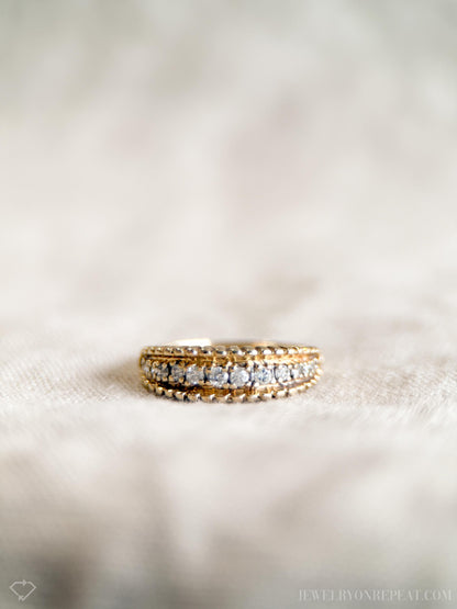 Vintage 1990s Diamond Milgrain Wedding Band in 14k Gold