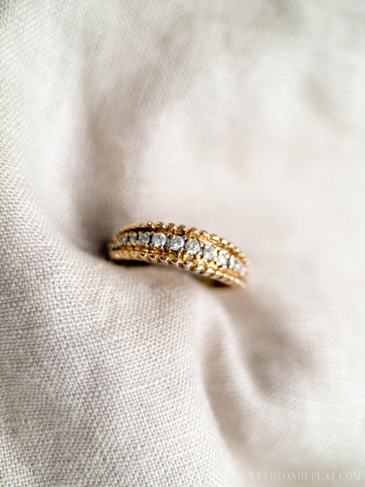 Vintage 1990s Diamond Milgrain Wedding Band in 14k Gold