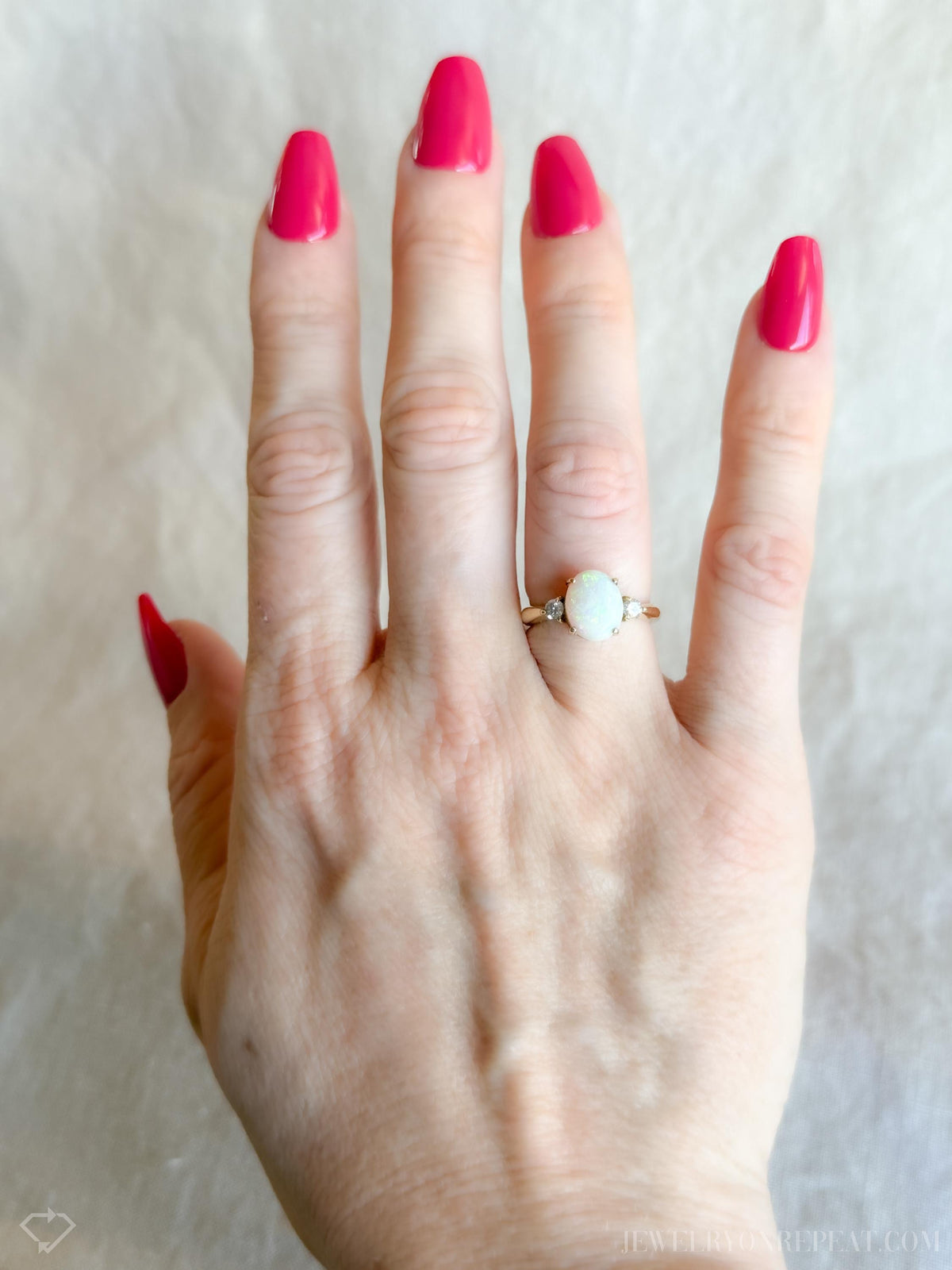 Vintage Opal Ring, 14k Gold, Oval Three Stone Statement Ring, Bold Gemstone Jewelry