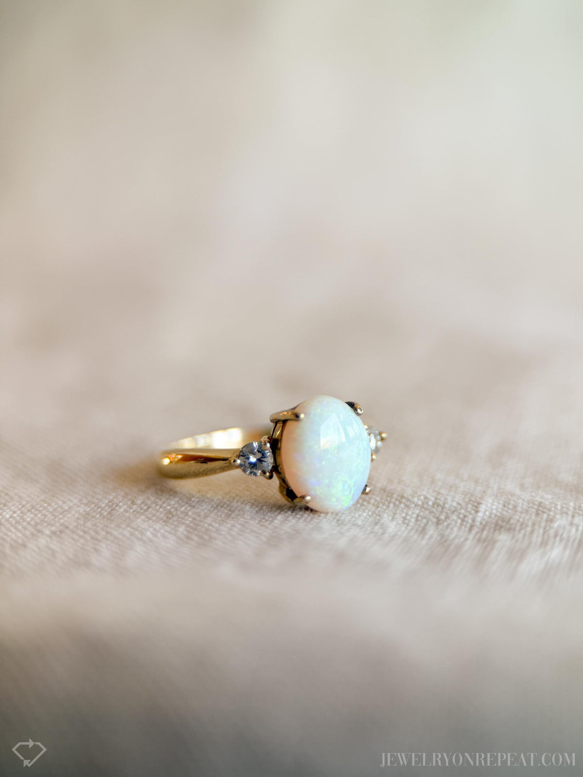 Vintage Opal Ring, 14k Gold, Oval Three Stone Statement Ring, Bold Gemstone Jewelry