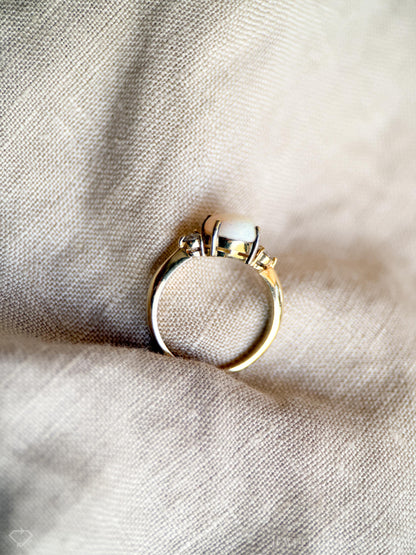 Vintage Opal Ring, 14k Gold, Oval Three Stone Statement Ring, Bold Gemstone Jewelry