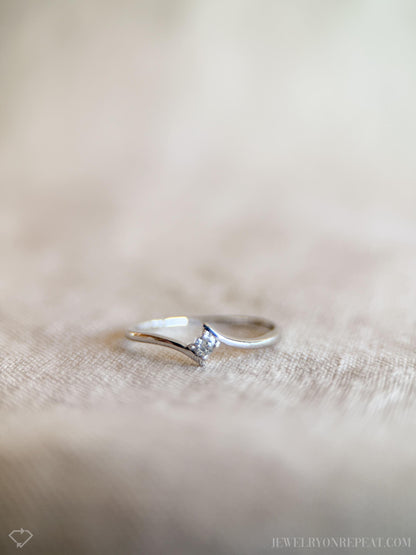 Vintage Diamond Engagement Ring, Round Cut, 14k White Gold, 1990s Solitaire Swirl Design