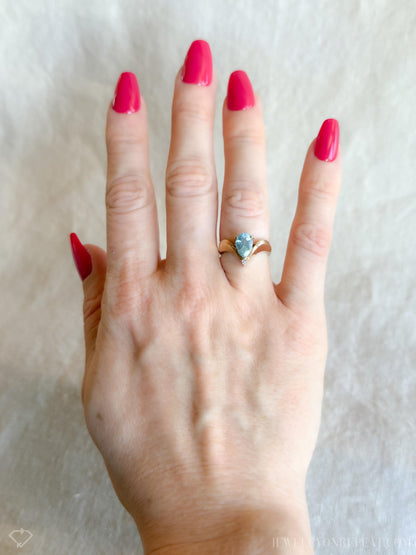 Vintage 1990s Blue Topaz & Diamond Ring in 10k Gold