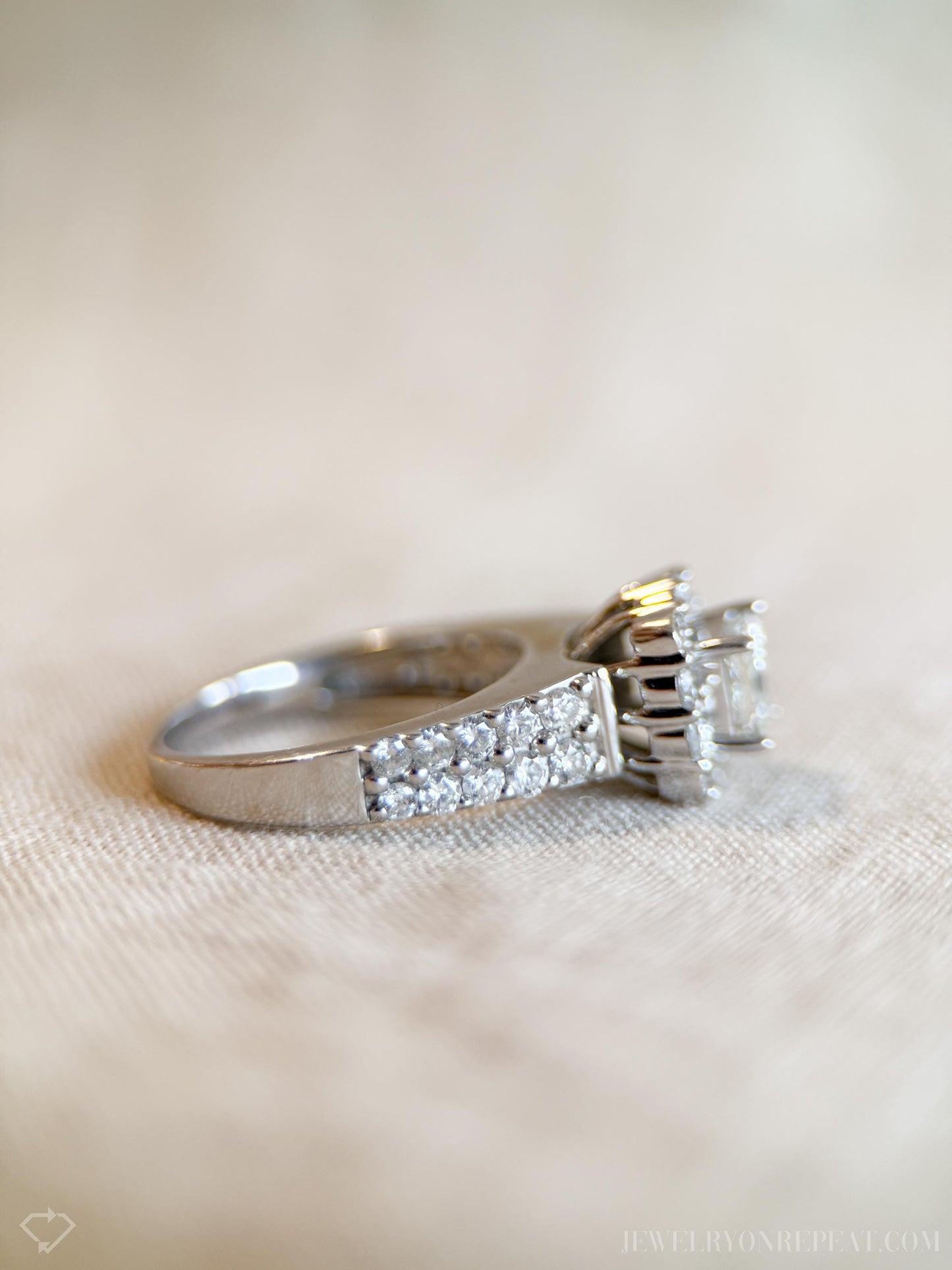 Vintage Diamond Engagement Ring, Princess Cut, 14k White Gold, 1990s Halo Bridal Ring