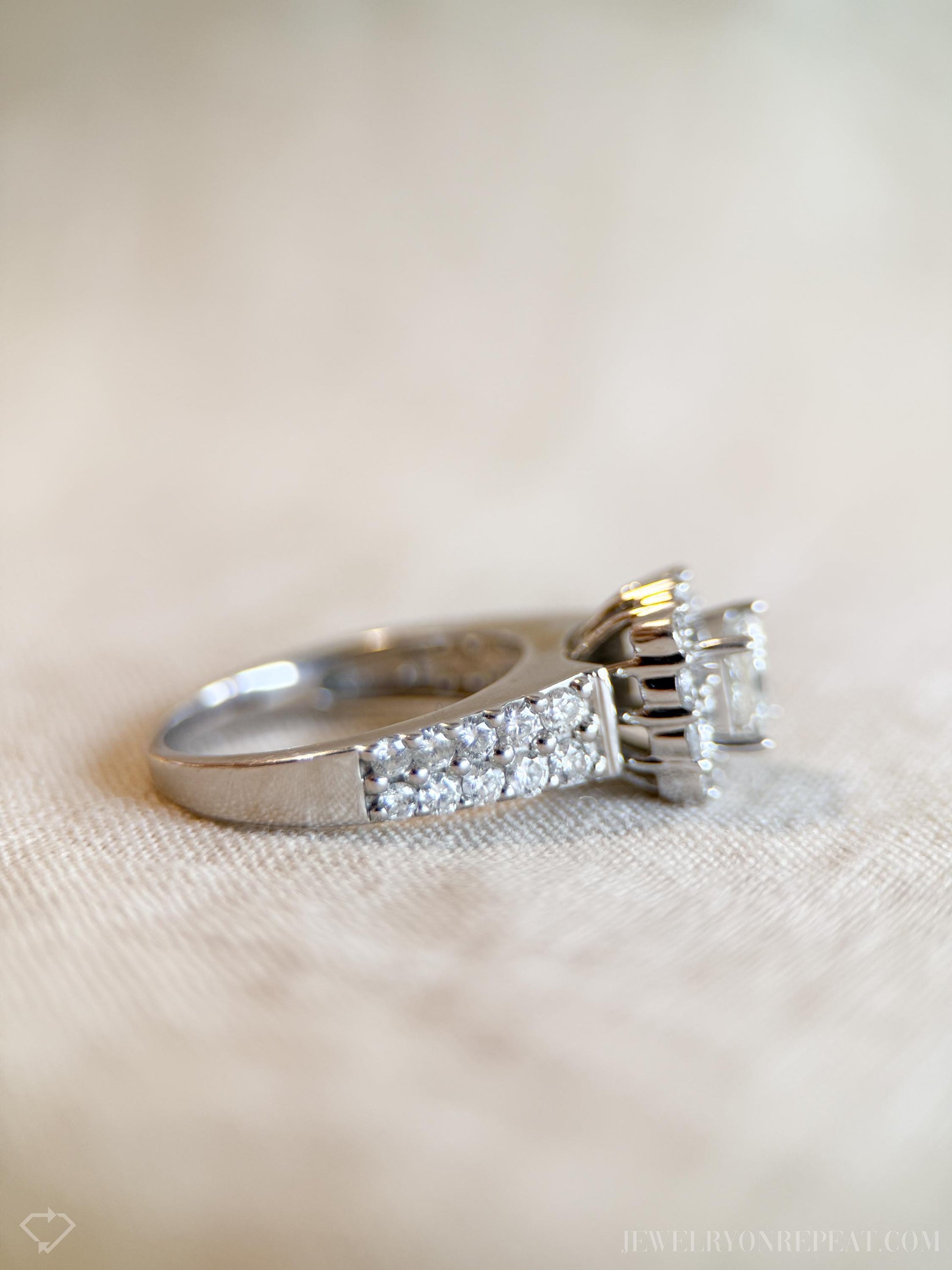 Vintage Diamond Engagement Ring, Princess Cut, 14k White Gold, 1990s Halo Bridal Ring