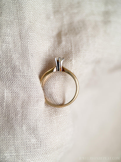Vintage Diamond Solitaire Engagement Ring, Round Cut, 14k Gold, Classic 6 Prong Bridal Ring