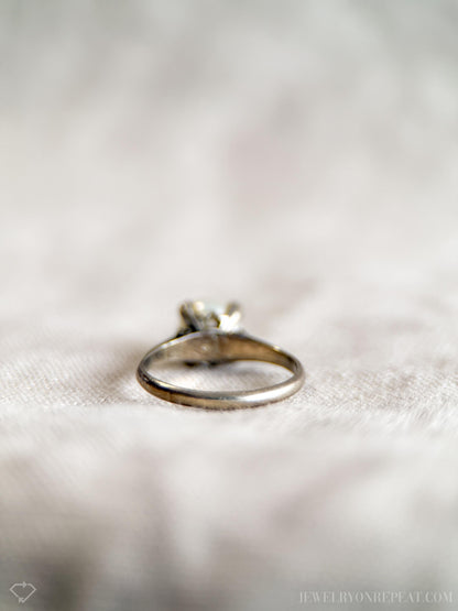 Vintage 1940s Pearl Solitaire Engagement Ring in 14k White Gold • One-of-a-kind Vintage Jewelry