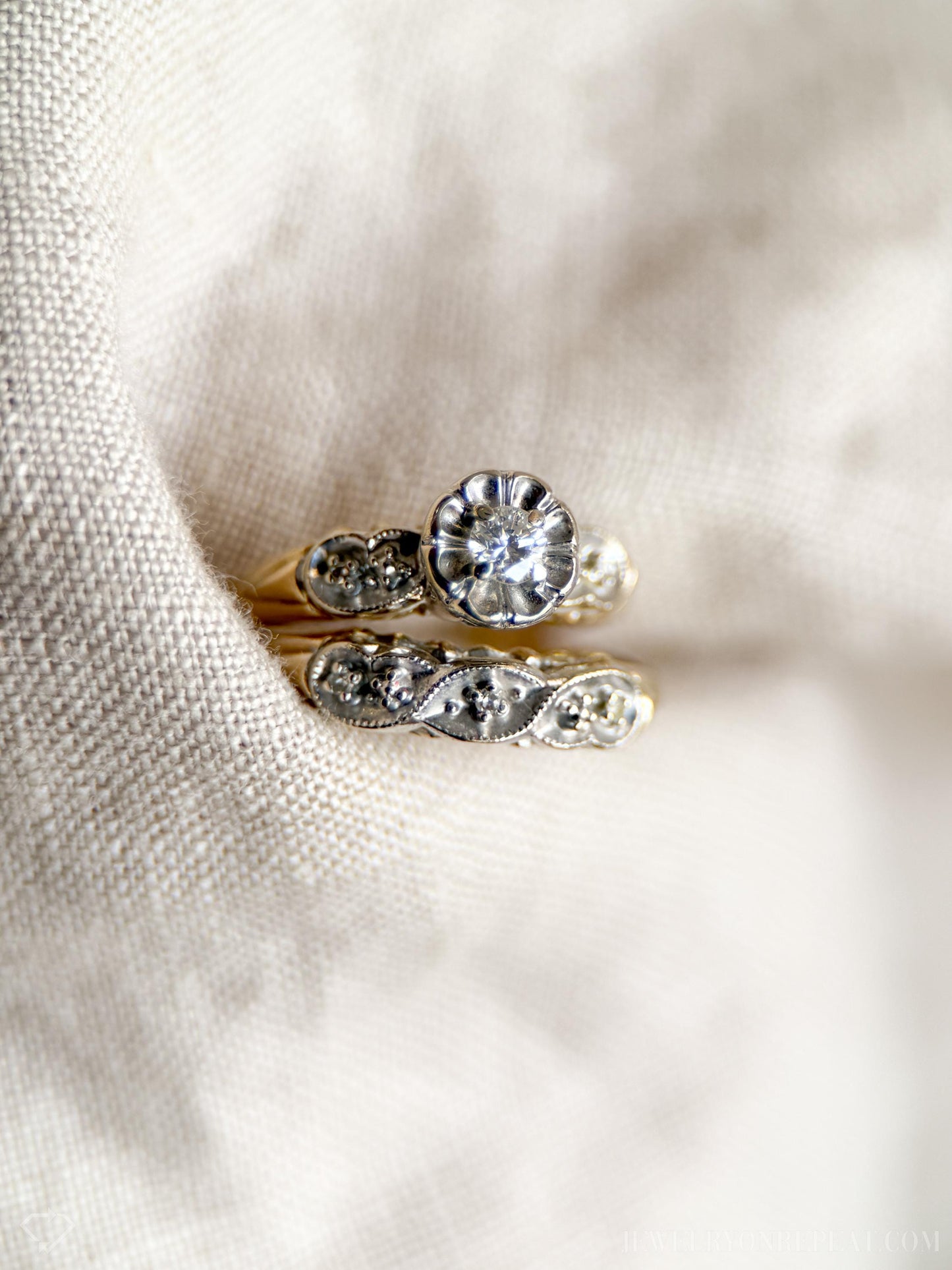 Vintage 1950s Bridal Set, Diamond Engagement Ring & Wedding Band