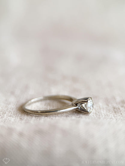 Vintage Diamond Engagement Ring, Round Cut, 14k White Gold, 1990s Solitaire Bridal Ring