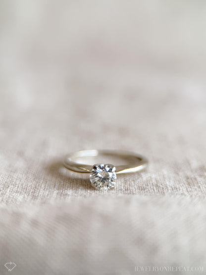 Vintage Diamond Engagement Ring, Round Cut, 14k White Gold, 1990s Solitaire Bridal Ring