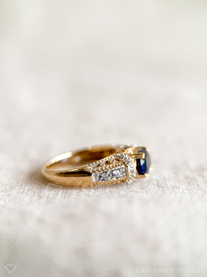 Vintage Blue Amethyst Engagement Ring, Oval Cut, 14k Gold, Elegant Alternative Bridal Ring