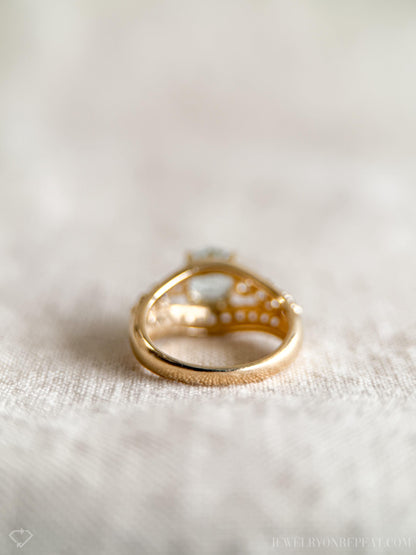 Vintage Aquamarine and Topaz Engagement Ring, Round Cut, 14k Gold Alternative Bridal Ring