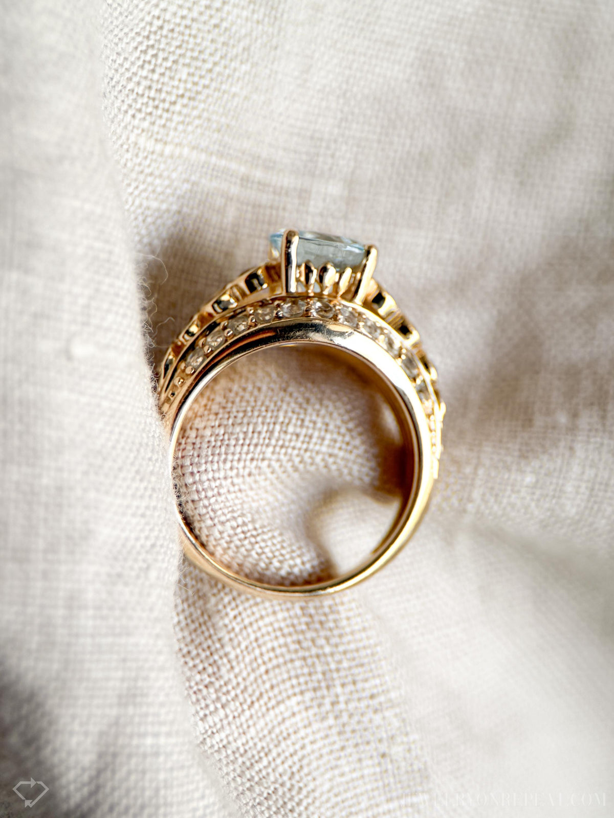 Vintage Aquamarine and Topaz Engagement Ring, Round Cut, 14k Gold Alternative Bridal Ring
