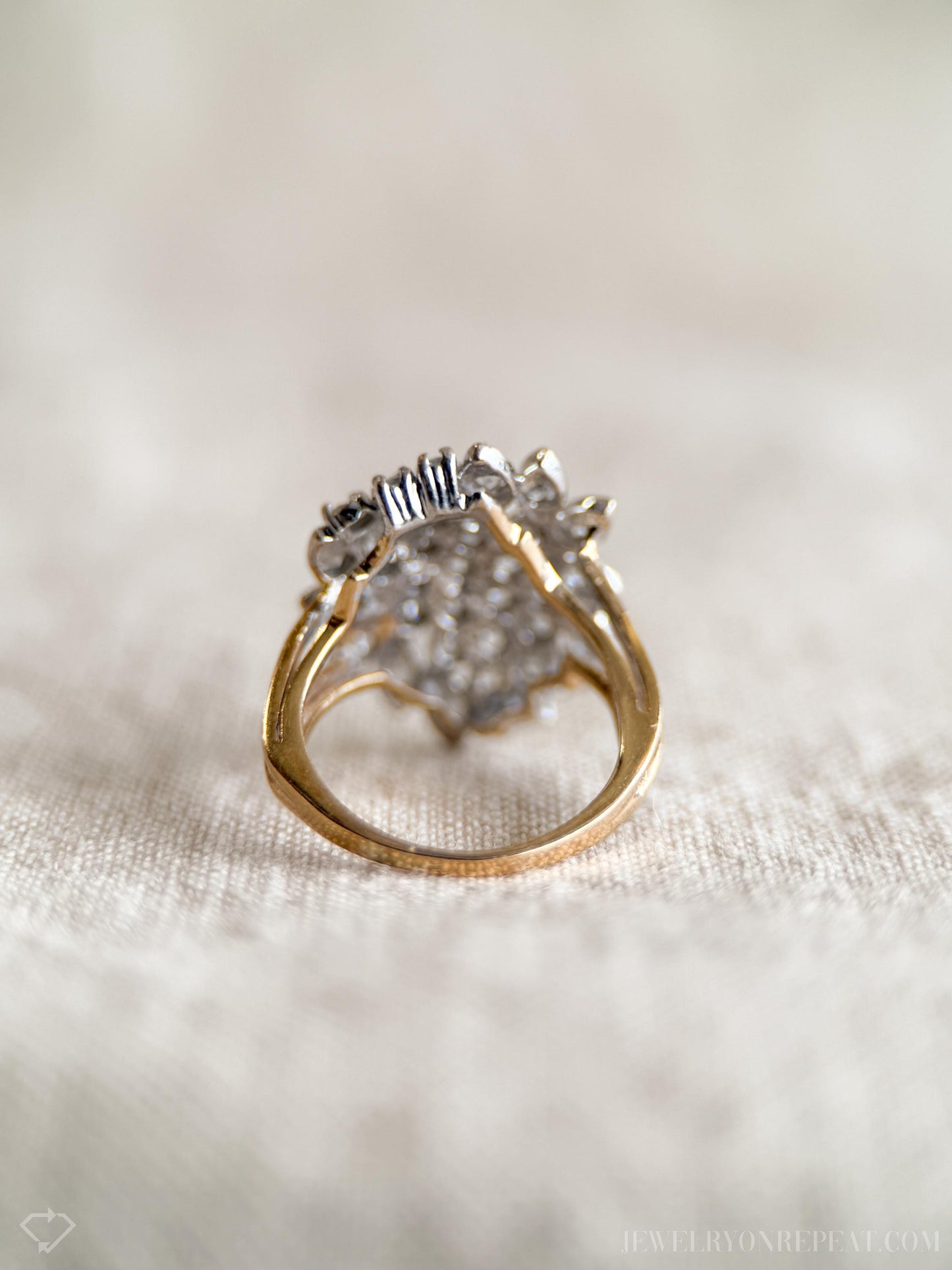 Vintage Diamond Engagement Ring, Round Cut, 14k Gold, 1990s Floral Cluster Ring