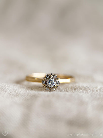 Vintage 1950s Diamond Halo Engagement Ring in 14k Gold