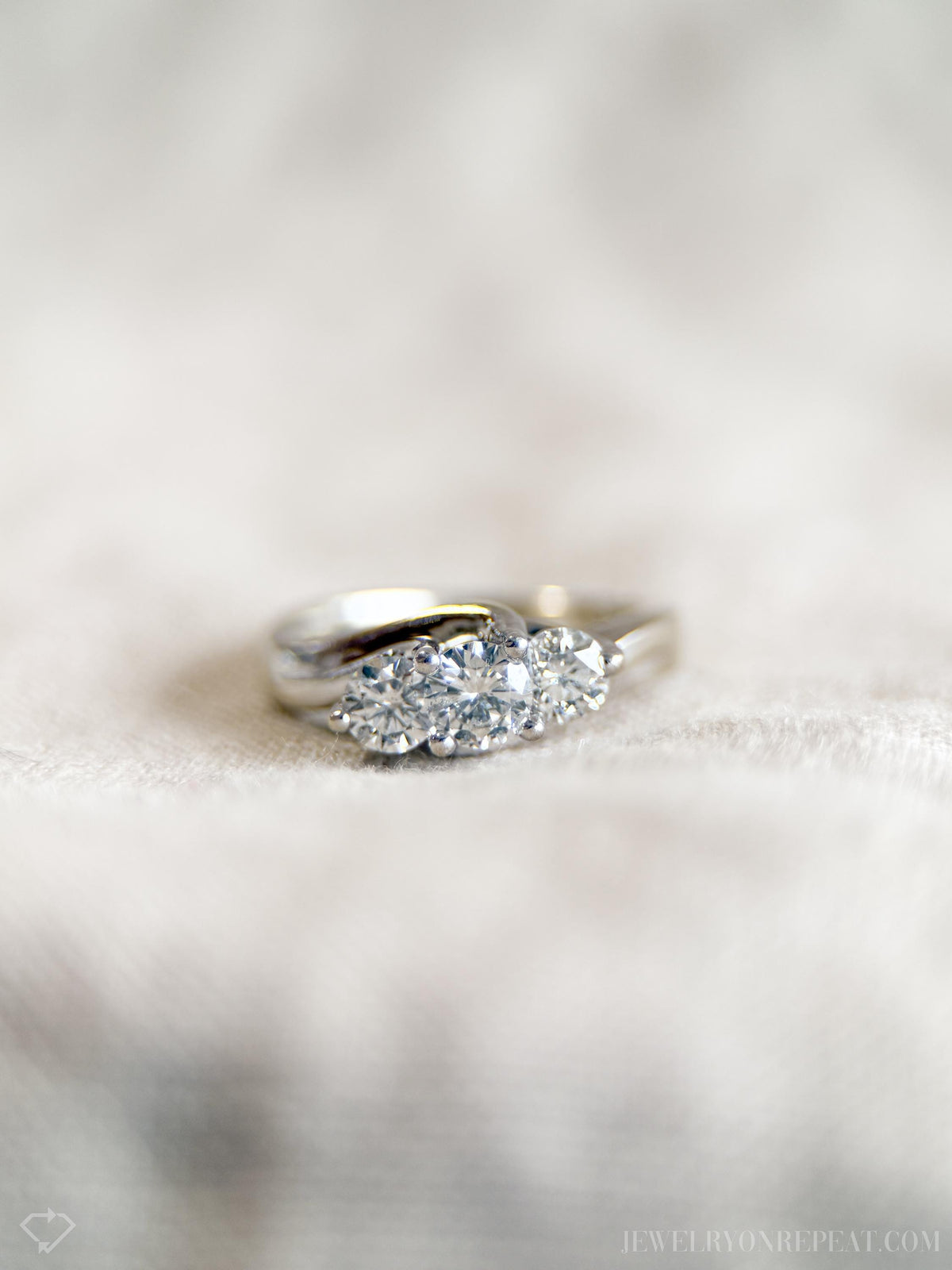 Vintage 1990s Three Stone Diamond Engagement Ring, 14k Gold