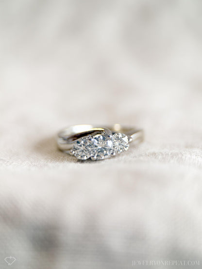 Vintage 1990s Three Stone Diamond Engagement Ring, 14k Gold