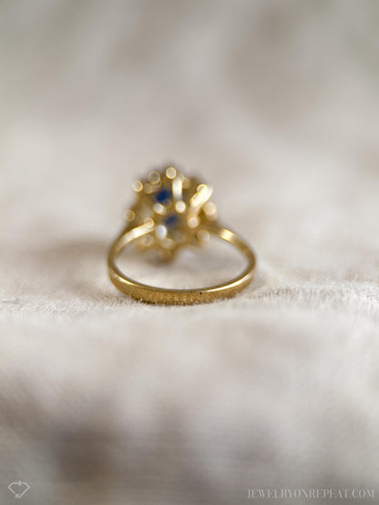 Vintage 1950s Sapphire & Diamond Halo Ring, 14k Gold