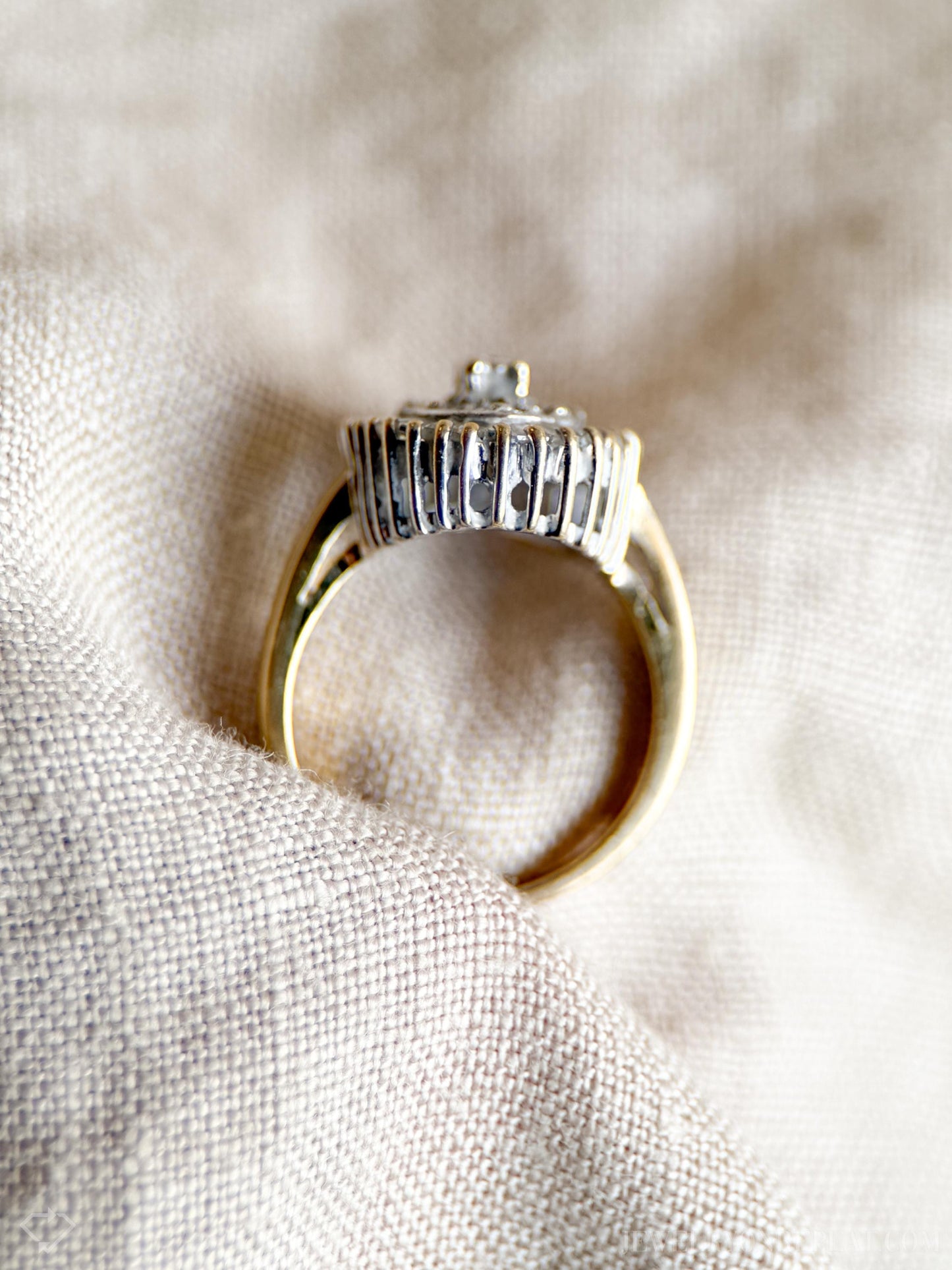 Vintage 1990s Diamond Engagement Ring, 14k Gold Cluster Halo Design • One-of-a-kind Bridal Jewelry