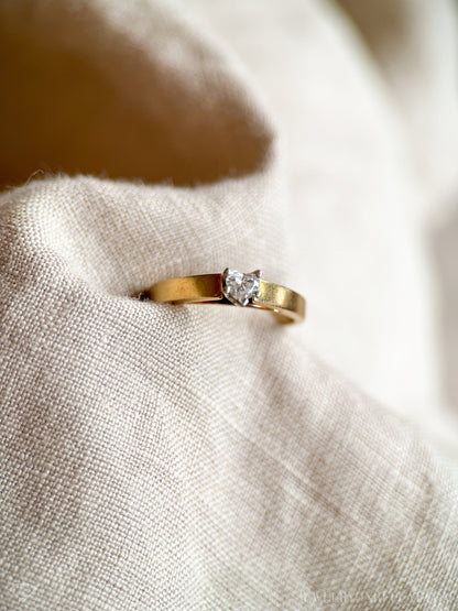 Vintage Diamond Engagement Ring, Heart Cut, 14k Gold, 1990s Solitaire Prong Set Cathedral