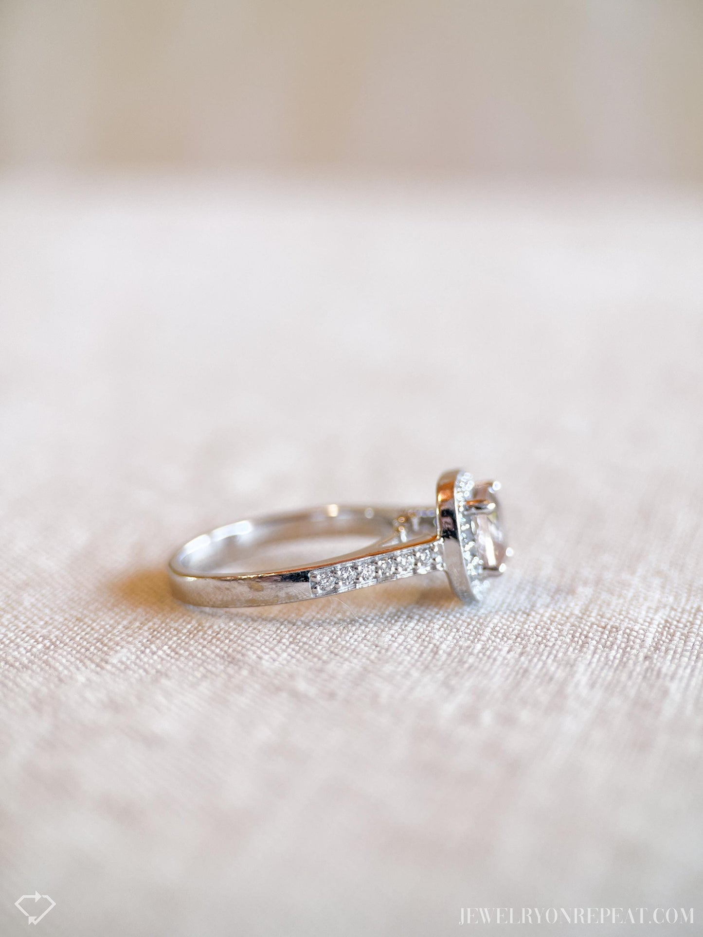 Vintage Morganite & Diamond Engagement Ring, Cushion Cut, 14k White Gold, 2000s Halo Bridal Ring