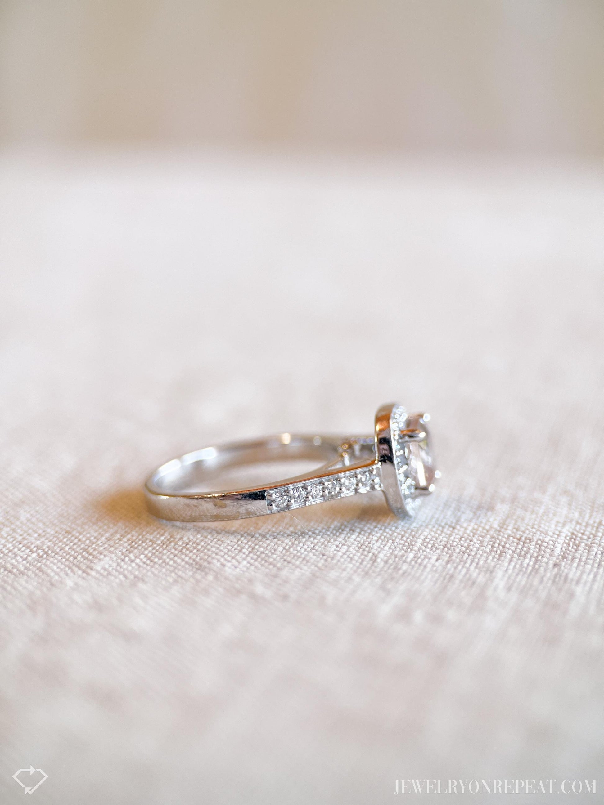 Vintage Morganite & Diamond Engagement Ring, Cushion Cut, 14k White Gold, 2000s Halo Bridal Ring