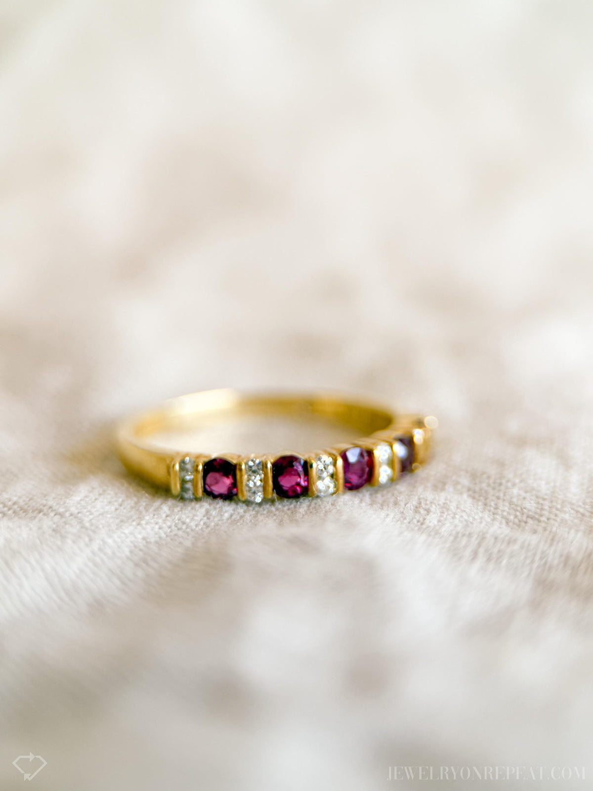 Vintage Ruby and Diamond Wedding Band 18k Gold, Prong Set Anniversary Ring, Stacking Band