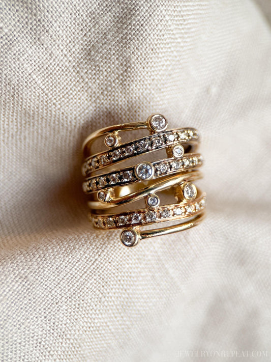Vintage 1990s Diamond Statement Ring in 14k Gold