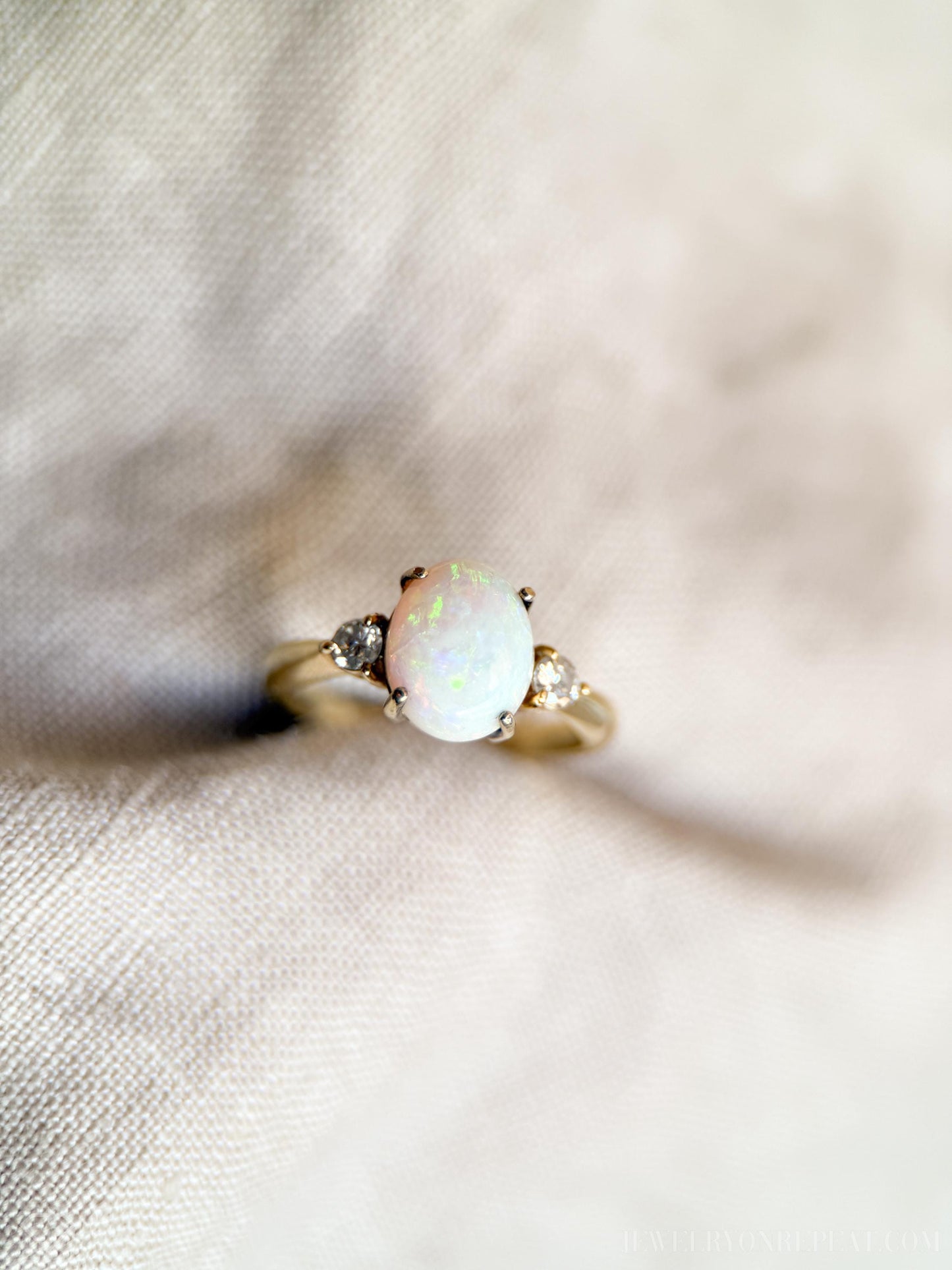 Vintage Opal Ring, 14k Gold, Oval Three Stone Statement Ring, Bold Gemstone Jewelry