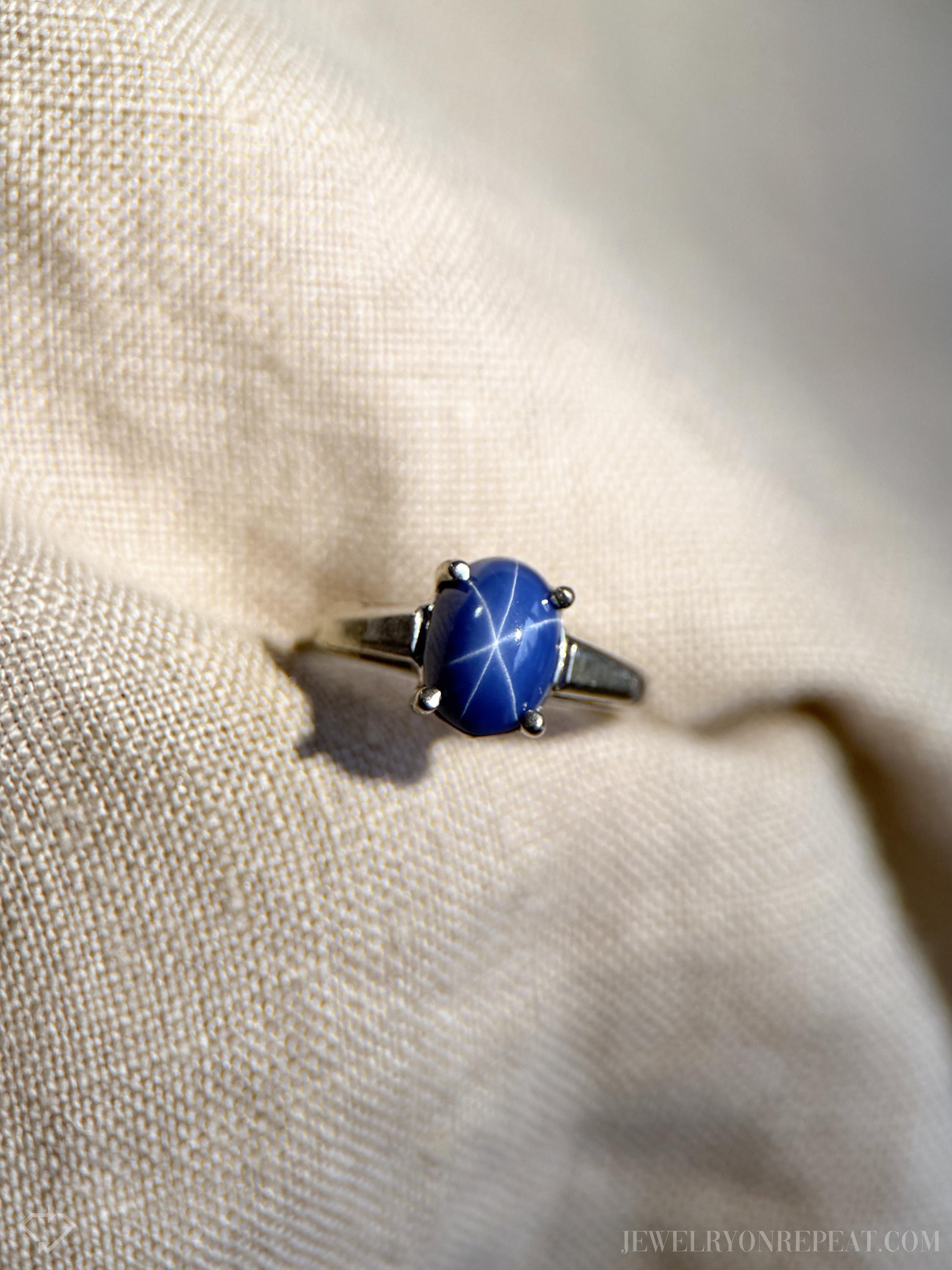 Vintage Star Sapphire Ring, 10k White Gold, Oval Tapered Statement Ring, Bold Gemstone Jewelry