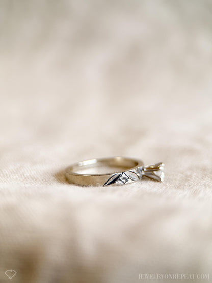Vintage 1960s Floral Diamond Engagement Ring, 14k White Gold