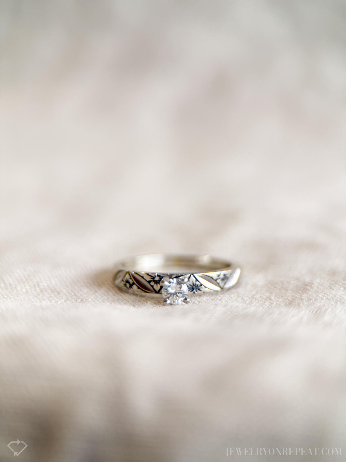 Vintage 1960s Floral Diamond Engagement Ring, 14k White Gold